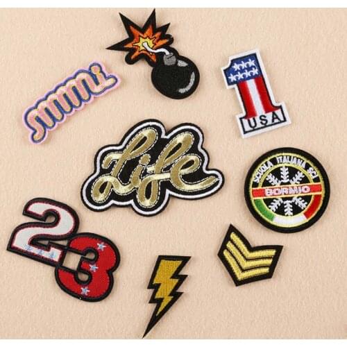 Novelty Bomb USA Lightning Life USA 1 23 Embroidery Clothes Patch For Clothing Iron On Patch Punk Motif Applique DIY Accessory