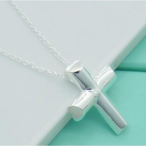 New Fashion 925 Silver Simple Necklace For Women Men Cross Pendants Necklace Party Gift
