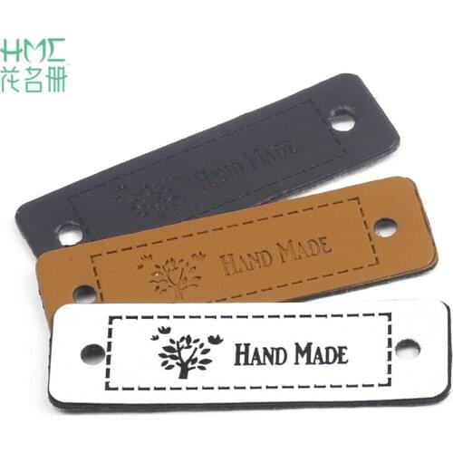 New Arrival 24-48pcs 5x1.5cm Handmade Embossed PU Leather Labels 3 Colors For DIY Garment Bag Shoes Clothes Sewing Accessories