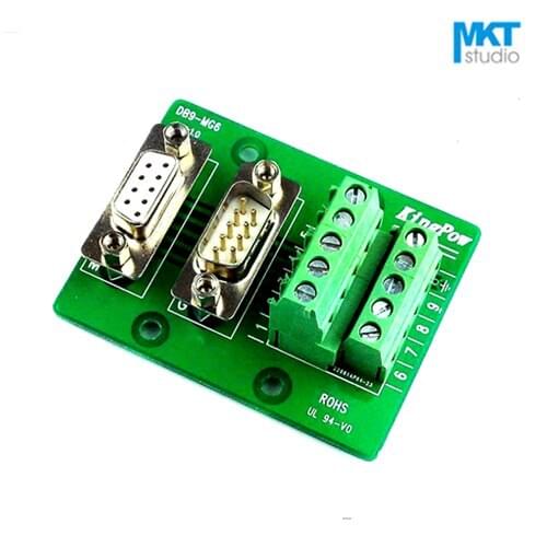1Pcs Sample Male+Female Double DB9 D-sub Connector To 10 Pins Screw Terminal Block PCB Board Adapter Module, RS232