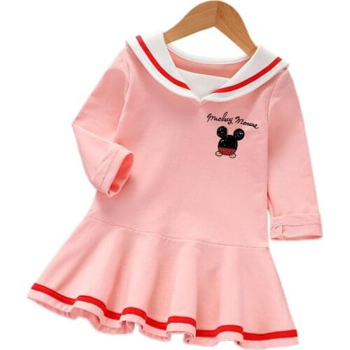 Disney Mickey Minnie Mouse Girl Autumn Winter Clothes Dress Long Sleeved Toddler Baby Kids Dresses Casual Clothes