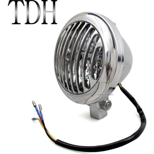 Motorcycle Polish Retro Grille Cover Front Headlight 12V 35W H4 Headlamp For Harley Cafe Racer Sportster 1200 883 XL1200