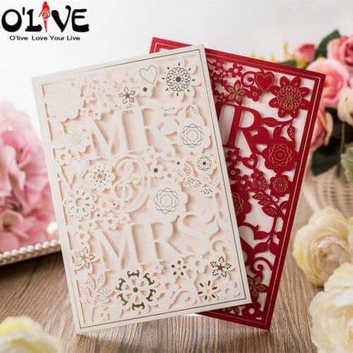 50 Pcs Wedding Invitation Card Laser Cut Mr Mrs Wedding Cards Blank Complimentary Party Invitation Wedding Supplies Drop Ship