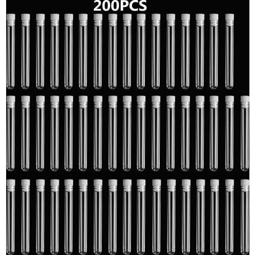 200PCS Clear Plastic Test Tube With Cap 12x100mm U-shaped Bottom Long Transparent Test Tube Lab Supplies