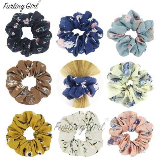 Furling Girl 1PC Chiffon Fabric Hair Scrunchies Pelo Floral Ponytail Holder Hair ties Gum Elastic Hair Bands