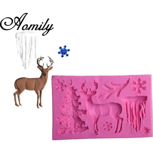 Amoliy Christmas Tree Elk Fondant Silicone Mold Snowflake Cake Decorating Tools Chocolate Mold Soap Mold Kitchen Baking Mold