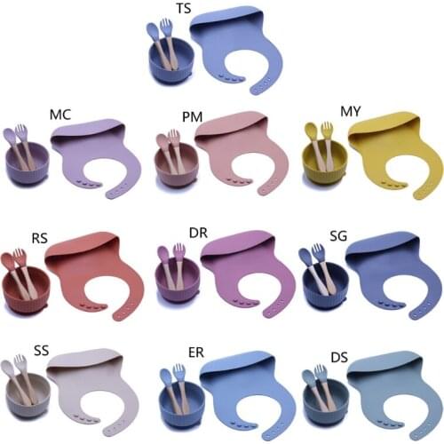 4PCS Silicone Baby Feeding Bowl Tableware Waterproof Bibs Spoon BPA Free Dishes H055