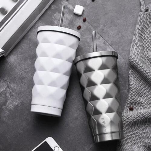 Stainless Steel Coffee Mugs Double Wall Water Bottle Gradient Thermos Mug with Straw Drinking Tumbler Thermal Flasks Travel Cup