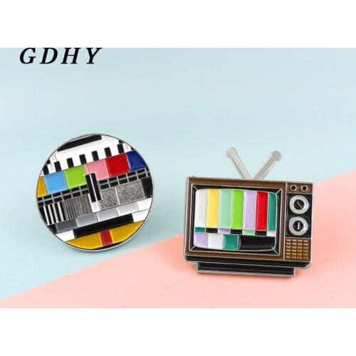 GDHY Vintage TV Television Shape Enamel Pins Colour Rainbow Screen No Signal TV television Brooch Pins Women Men Souvenir Badge