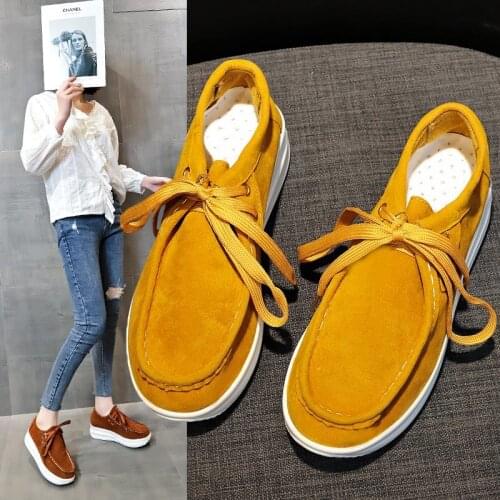2021 Spring New Fashion Round Head Suede Low Bottom Lace Up Platform Low Heel Comfortable and Lightweight Women Vulcanized Shoes