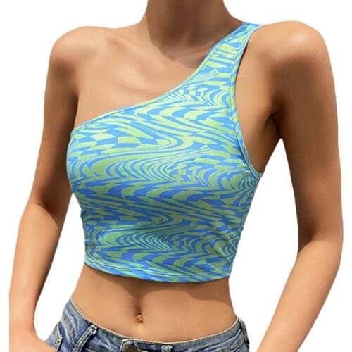 Water Ripple Print Vest Sexy Tank Top Black Halter Crop Top Women Summer Fashion Casual Female Cropped Vest