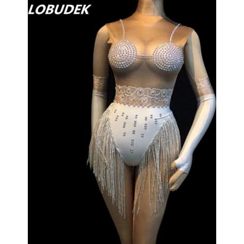 Women Nightclub Crystals Bodysuit Rhinestones Bodysuits With Gloves Bar Party Show Dance Clothing Sexy Female Singer Stage Wears