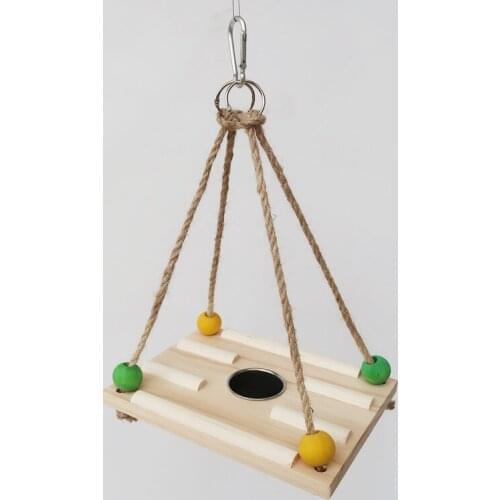 1Pcs Wooden Swing Bird Feeder Hanging Swing Bird Feeder for Outdoor Courtyard Yard Wild Parrot Finches Birds Feeding PetToy