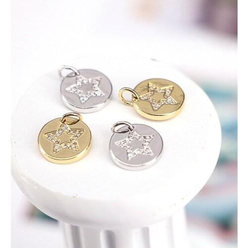 10Pcs, CZ Star Charms Round Pendants DIY Jewelry Making for Necklace Bracelet Cubic Zirconia Jewelry Supplies