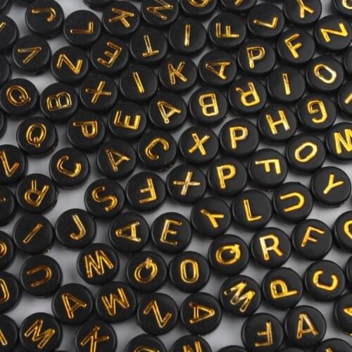 100/200/500pcs 4x7mm Mixed Black&Gold Letter Beads Coin Acrylic Beads for DIY Bracelet Jewellery Making 1.7mm Hole