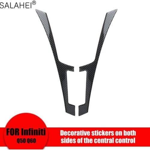 2 Pcs For Infiniti Q50 Q60 Auto Carbon Fiber Interior Center Control Panel Decorative Interior Stickers on Both Sides Accessory
