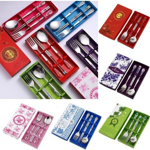 3pcs Chopstick Spoon Fork Set Package Spoon Fork And Chopsticks Gift Set Stainless Steel 20*10*2cm Kitchen Tableware Dinnerware