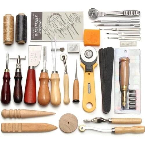 37 Pcs/Set Leather Craft Handmade Punch Carving Work Leather Goods Hand-Sewn Suit DIY Professional Leather Tools