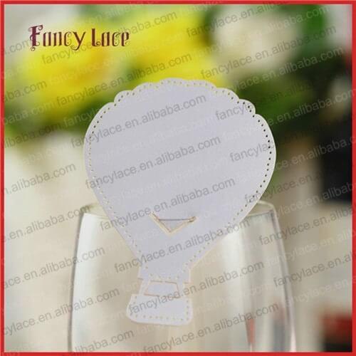 50pcs/Lots Place Cards Wedding Party Favor Wine Glasses Cards, Hot Air Balloon Shiny Table Decor Name Cards, Paper Party Decor