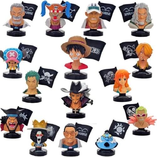 8-9cm 15pcs Anime One Piece Action Figure Toy Luffy Zoro Sanji Kimono Ver Head Bust Portrait Chopper Nami Model Ornament Statue