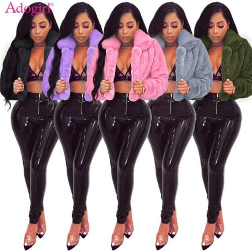 Adogirl 2020 Winter Women Faux Fur Coat Turn Down Collar Long Sleeve Open Stitch Slim Plush Jacket Female Cardigan Outerwear