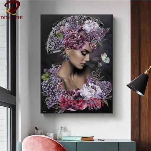 Diamond Embroidery Iris Flower Woman Diy Diamond Painting Cross Stitch European Sexy Beauty 3D Square/Round Rhinestone Mosaic