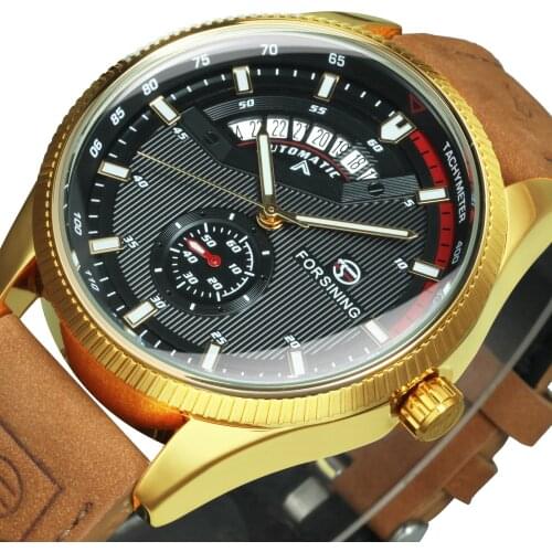 FORSINING Mens Watches Top Brand Luxury Watch Sport Men Mechanical Wristwatches Automatic Luminous Leather Strap montre homme