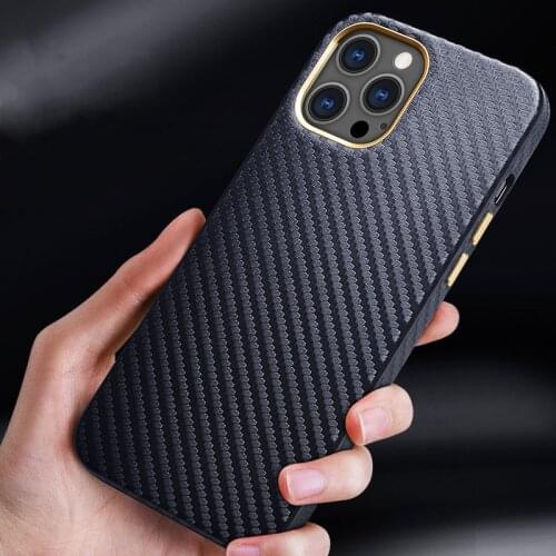 Carbon Fiber Pattern Genuine Leather Case for iPhone 12 Pro Max 11 XS Max XR 8 7 Shockproof Retro Wrapped Cover