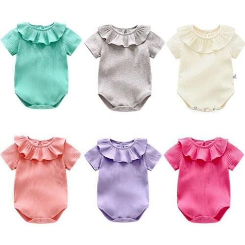 Baby cotton jumpsuits for boys and girls short-sleeved alphabet clothes solid color suit suitable for babies 0-24 months
