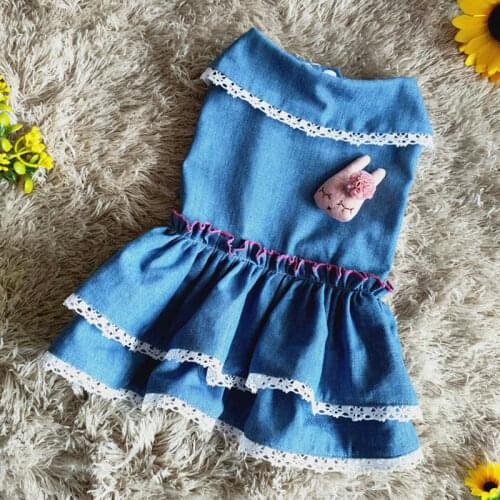 Dog Denim Dress Skirt Cat Yorkshire Puppy Costume Poodle Bichon Pomeranian Schnauzer Pug Dog Clothing Dresses Summer Pet Outfit