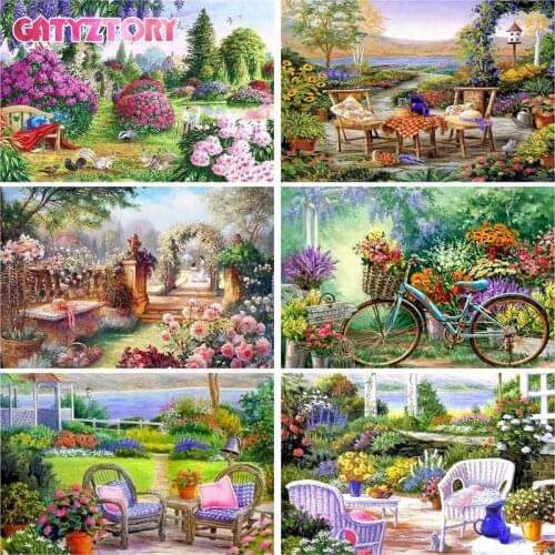 GATYZTORY Diamond Painting Spring Full Square Diamond Embroidery Flower Landscape Cross Stitch Mosaic Crafts Kit Home Decoration