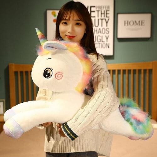 Giant Size Colorful Unicorn Plush Toy Rainbow Glowing Wings Stuffed Doll Animal Standing/Lying Horse Toy For Girl Birthday Gifts