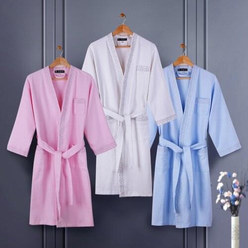New cotton bathrobe adult men women thin section waffle gown bathrobe