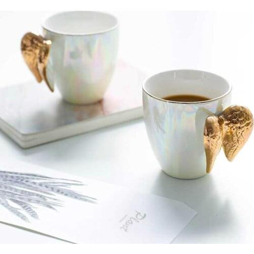 240ml Angel Wing Coffee Cup Mug Luxury White Ceramic Creative Office Home Water Cup Kitchen Wedding Birthday Gift Nordic Mug
