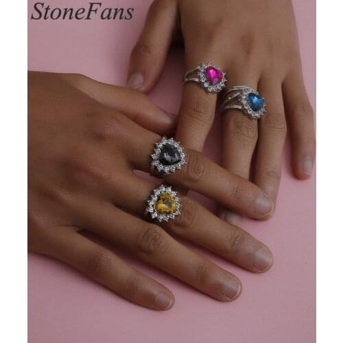 Stonefans 2021 New Fashion Rhinestone Heart Ring for Women Wedding Jewelry Vintage Alloy Ring with Stones Jewelry Best Gift