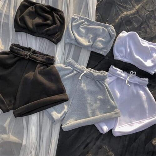Two Piece Short Set Solid Color Drawstring Wrap Chest Sports Jogging Biker Casual Matching Set Women Summer