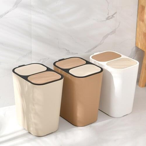2021 creative simple household kitchen living room hand-press trash can push-type double-lid sortable plastic trash can