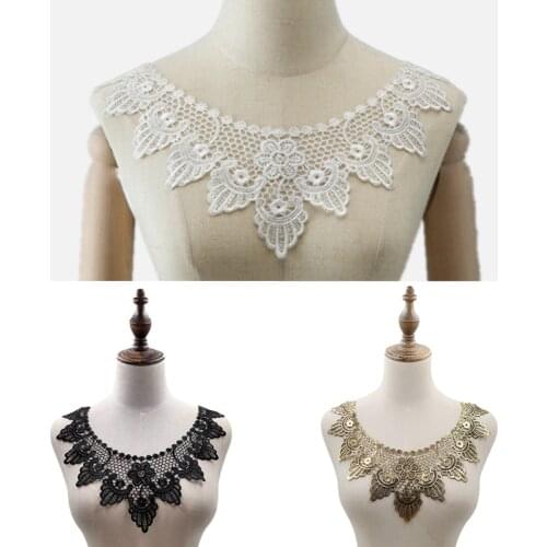 1Pcs Black Flower Neckline embroidery Lace Applique Fabric Collar Patch For Wedding Party Gown Bridal Dress Clothes DIY Crafts