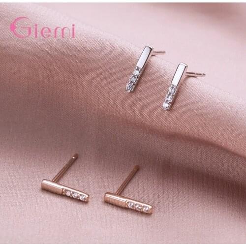 Fashion Women Girl Simple Geometric Charming Earring 925 Sterling Silver Clear Cubic Zircon Gemstone Earrings Jewelry 2 Colors