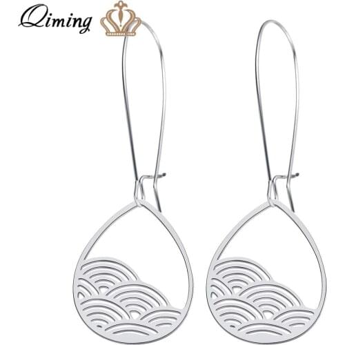 QIMING fashion Gold Cloud Wave Dangle Earrings For Women Female Simple Design Ladies Gift Water Drop Pendant Drop Earrings
