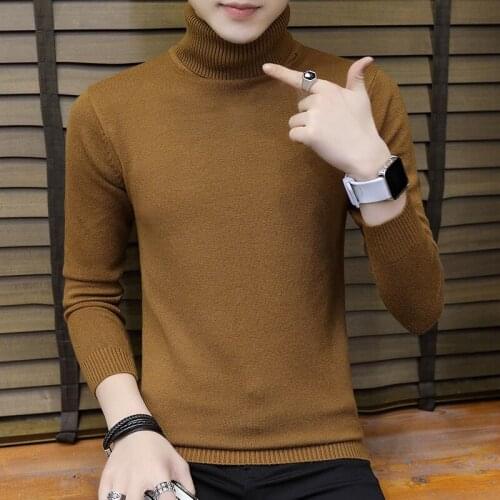 Mens Turtleneck Sweater Mens Slim Autumn and Winter New Casual Winter Korean Knitwear Handsome Base Shirt