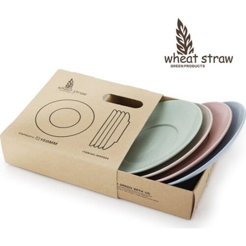 Set of 4 Eco-friendly Wheat Straw PP Dinner Plates 15cm Dishes for Cake Dessert Dinnerware Sets Tableware Tools