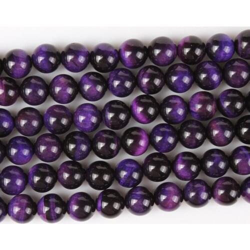 Natural Purple Tiger Eye AAA 6 8 10 12mm Round Fine Gemstone Loose Beads Accessories for Neckalce Bracelet DIY Jewelry Making