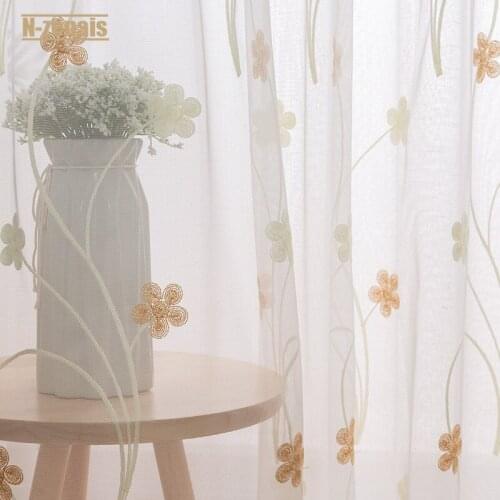 Nordic Minimalist White Gauze Translucent Gauze Curtain for Balcony Bedroom and Living Room Flower Embroidered Woven