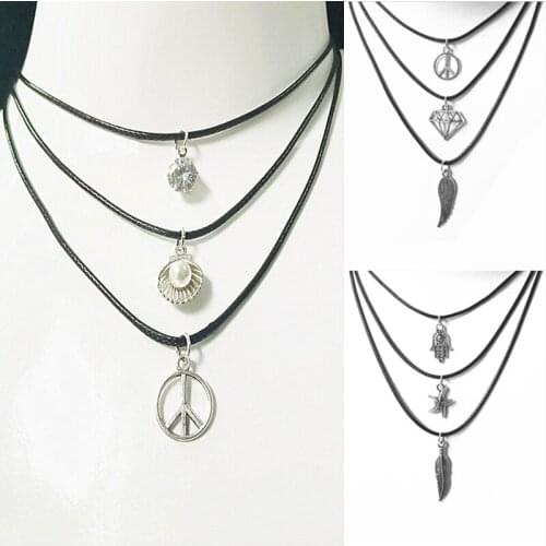 2020 New fashion Tank Bone Bone Wax Rope Necklace Ladies Hot Torr Peace Wings Margaret Piece Pure Black Leather Necklace
