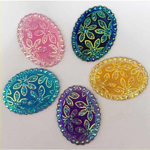 NEW DIY 8PCS 30mm*40mm AB Resin Oval Flatback Rhinestone Flower Wedding Buttons K31*2