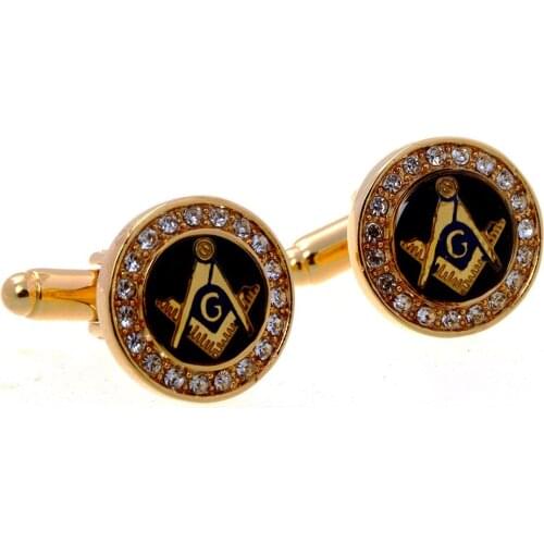 New Retro French Cufflinks Mens Banquet Suit Shirts Accessories Personality Round Crystal Masonic Cuff Links Gifts for Men