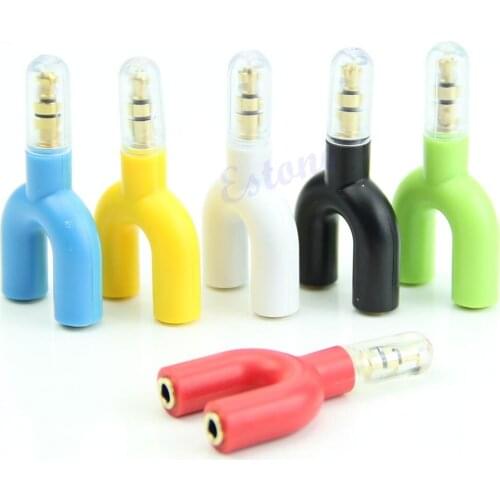 OOTDTY U Shape 3.5mm Male To 2 Female Stereo Audio Headphone Earphone Splitter Adapter