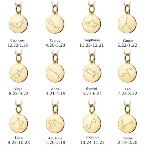 Lo Paulina 12 Constellation Charms Pendant With Zircon Solid 925 Sterling Silver Round Plates For Jewelry Gifts Making