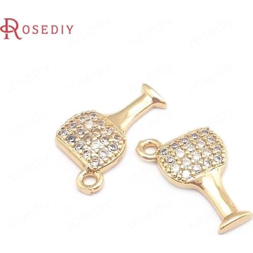 40712)10PCS 14X8MM 24K Champagne Gold Color Brass and Zircon Wine Glass Charms Pendants Jewelry Making Supplies Diy Findings